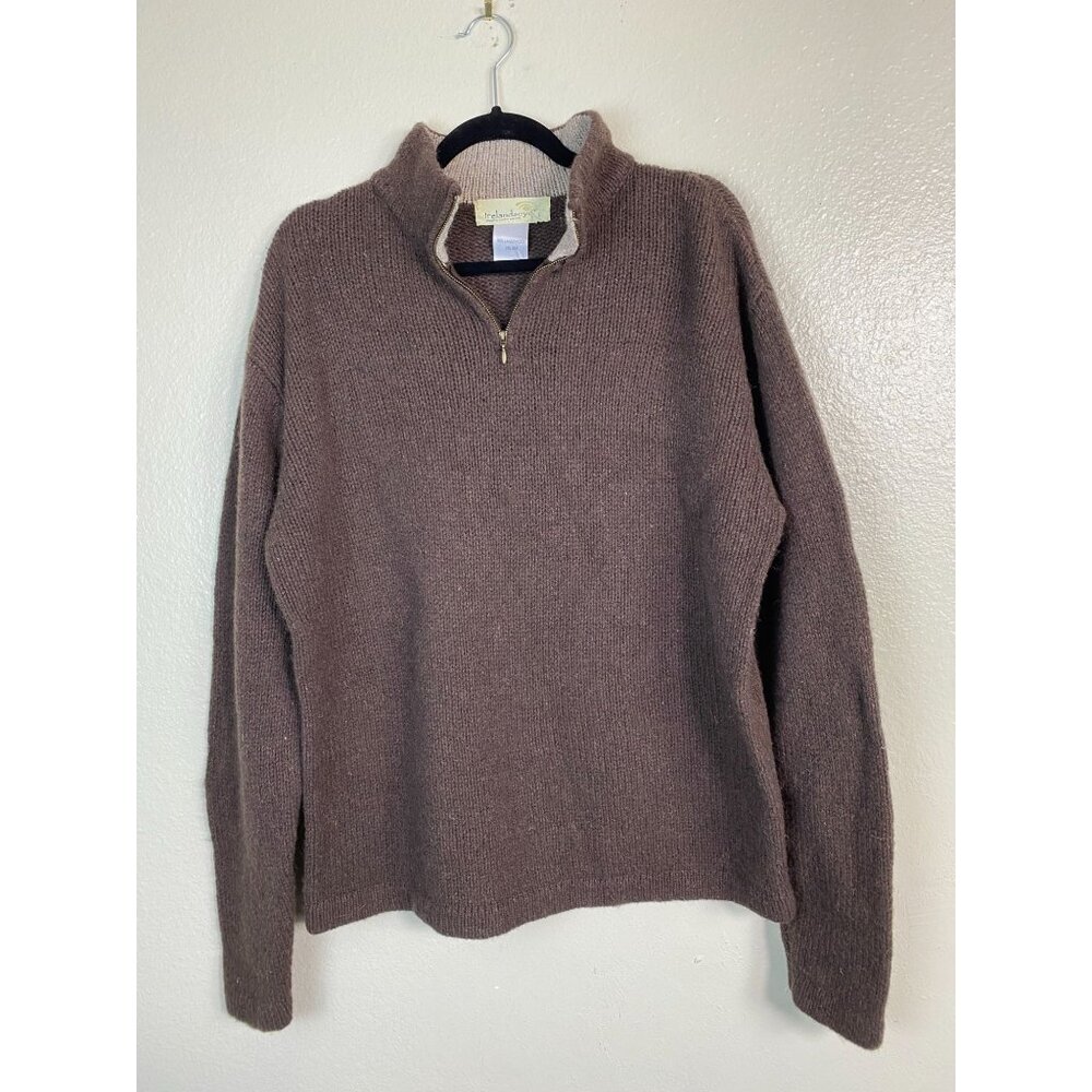 Irelands Eye Lambswool Silk Brown Quarter Zip Sweater size Large Pullover Knit